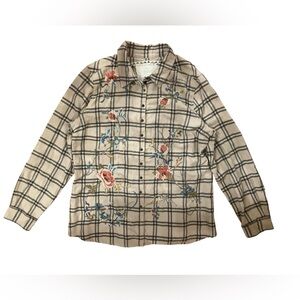 Johnny Was Coastal Cowgirl Made in US Lorie Floral Embroidered Plaid Button Down